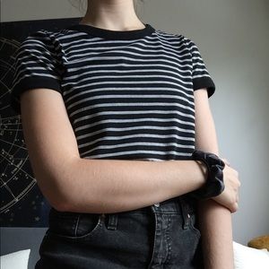 Black and Grey Striped Ringer Tee